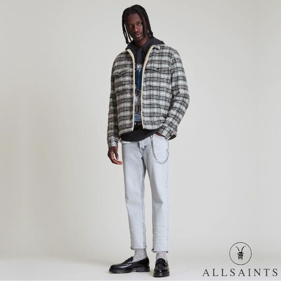 All Saints **NWT** Anvik Sherpa-Lined Wool Blend Check Plaid Jacket Light Grey - Picture 12 of 14